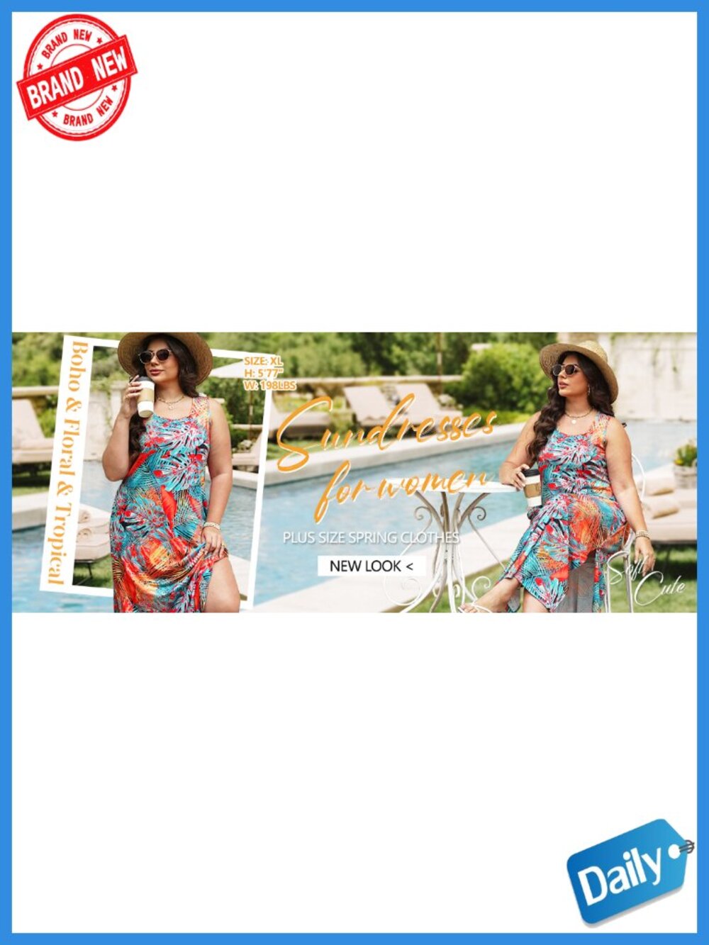 Sleeveless Maxi Dress with Pockets, Boho Summer Sundress, Loose Fit, Crew Neck, - Picture 6 of 6